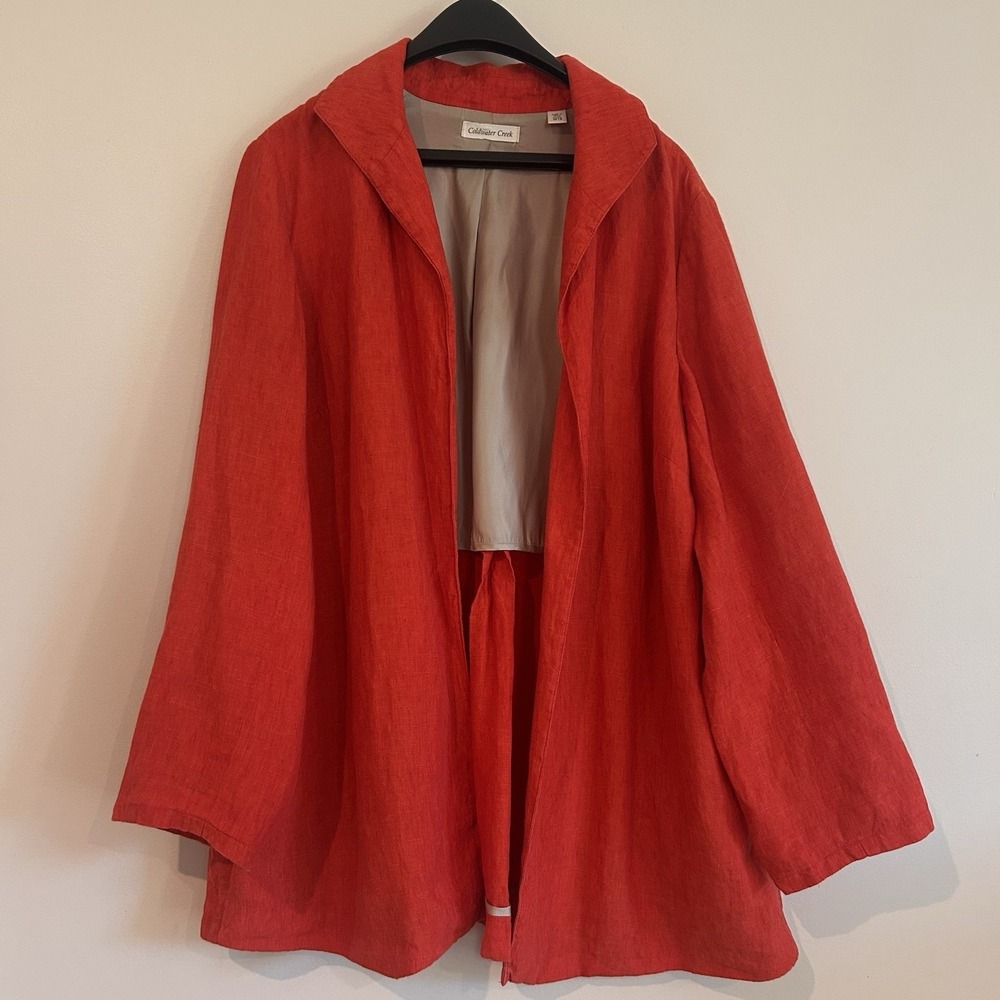 Coldwater Creek 100% Linen Jacket Blazer Sz 18 Open Front Orange Pockets